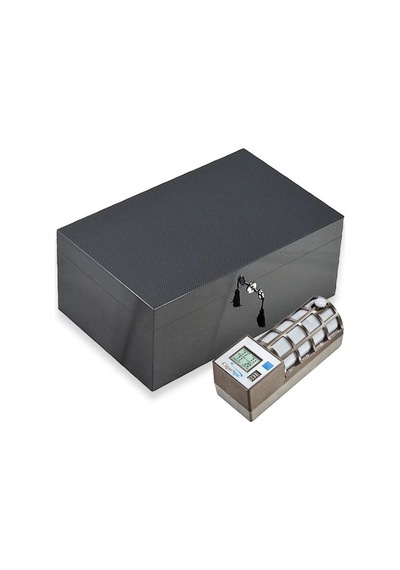 Lubinski İtaly Humidor Puro Kutusu Karbon Desen 120's Cigar Spa Elektronik Puro Nemlendirme Cihazı