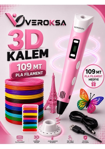 3d Kalem - 3d Yazıcı Kalem 109 Mt Filamentli Pembe