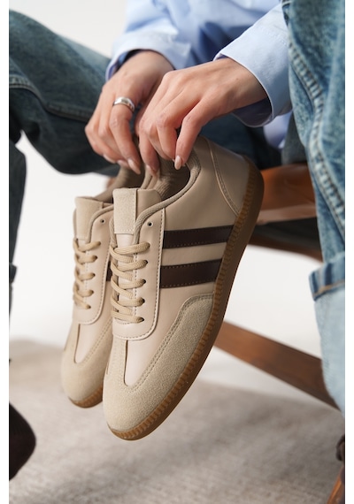 Daxtors Garantili Agnus Günlük Ortopedik Kadın Sneaker Spor Ayakkabı Bej