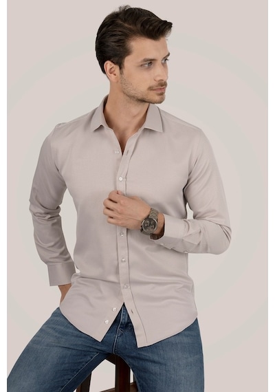 Sütlü Kahve Slimfit Erkek Gömlek Kahverengi