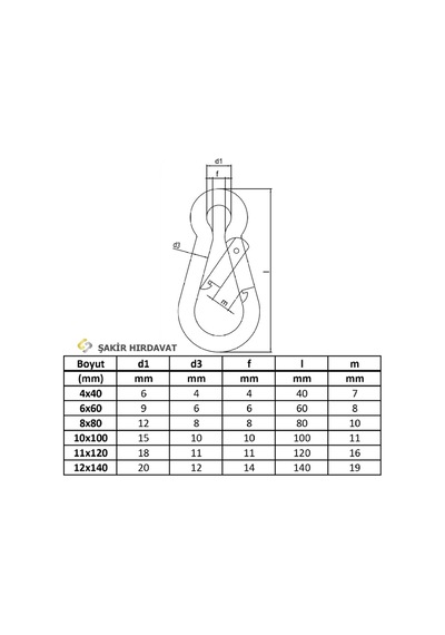 Karabina  1 Adet Düz Yaylı Kanca Anahtarlık Tırmanış Kancası 8x80 mm