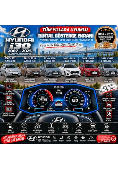 Hyundai İ30 2008-2025 İçin Digital Gösterge Odb Ekran Arıza Göstergesi Turbo Gösterge Hayalet Ekran