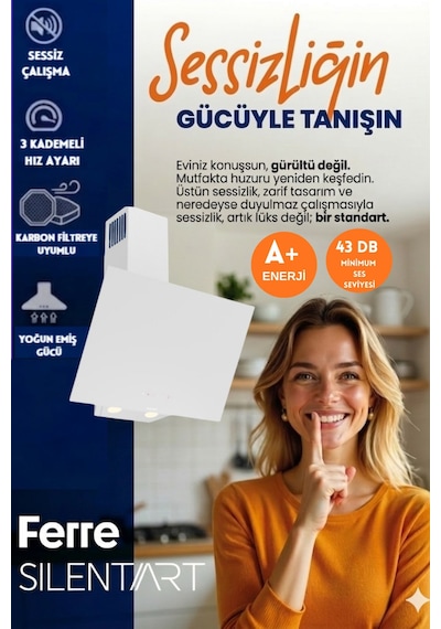 Afm Tech Ve Ferre Flume Sessiz Elektrikli Vitro Beyaz D078-SA + V5-04 + FM7301 Ankastre Set