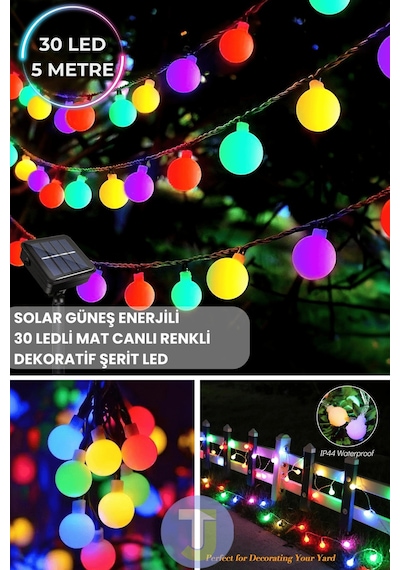 Technojet 30 Led 6m Solar Led Rgb Işık Güneş Enerjili Bahçe Teras Balkon Ağaç Lambası Aydınlatma RGB