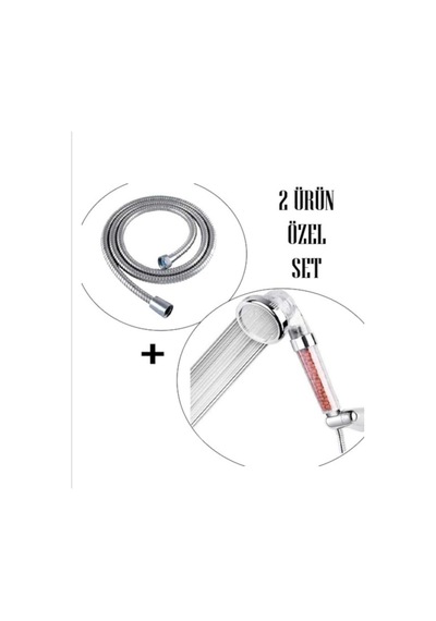 Duş Hortumu Hediyeli Boncuklu Su Arıtmalı Ve Tasarruflu Duş Başlığı Duş Seti Gri Krom Diğer