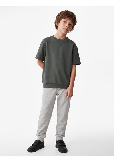 Koton Bisiklet Yaka Pamuklu Kısa Kollu Oversize Sweatshirt Antrasit 7wkb10285tk