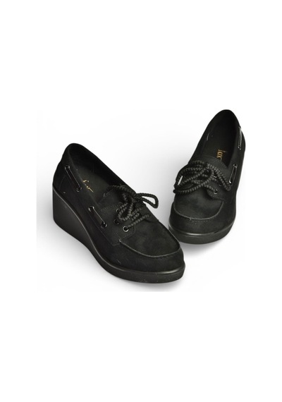 Fox Shoes Y602006402 Siyah Süet Dolgu Tabanlı Kadın Ayakkabı Siyah