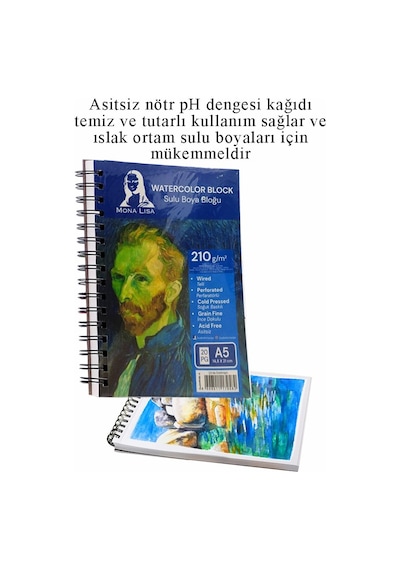 Telli Suluboya Bloğu Kağıdı A5 210gr 20 Yaprak Dokulu Gölgelendirme Zımpara 24 Renk Aquarell Kuruboya Dereceli Uzatma