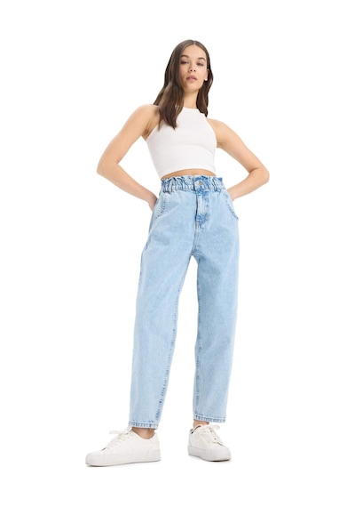 DeFacto Paperbag Beli Lastikli Bilek Boy Jean Yıkamalı Pantolon E3184AX25SPNM85