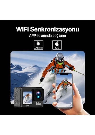 Pulse 1 Wi-fi 4k 30fps Ultra Hd Aksiyon Kamerası Çift Ekranlı 30 Metre Su Geçirmez Kılıflı Vlog Bisiklet Motosiklet Kask Kamerası Siyah Siyah