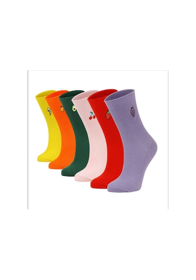 Ozzy Socks Meyve Nakışlı Renkli Çorap Kutusu 6'lı Çok Renkli