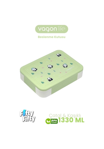 1330 Ml Tek Kat 6 Bölme Çocuk Beslenme Kutusu Çatal / Kaşık / Sos Kaseli -ffb1265 Yeşil