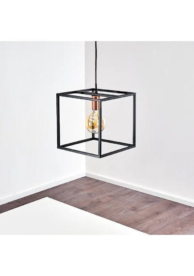 Riolıght Modern1,retro1,rustik1 Küp Metal Tekli Sarkıt Avize 25cm X 25cm Siyah