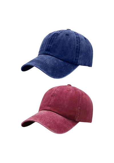 Tezzgelsin Unisex Pamuklu Eskitme 2'li Kep Şapka Lacivert Kırmızı