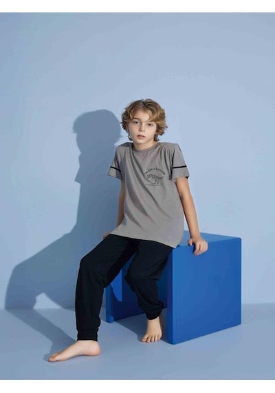 Kıpırık Baby Erkek Çocuk Dinazor Desenli Pijama Takımı-1255 Gri