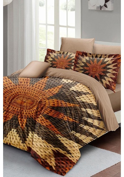 Wicker Flower Çift Kişilik Nevresim Takımı 3d Pamuk Saten, Kahverengi, Monohome2525 Çok Renkli