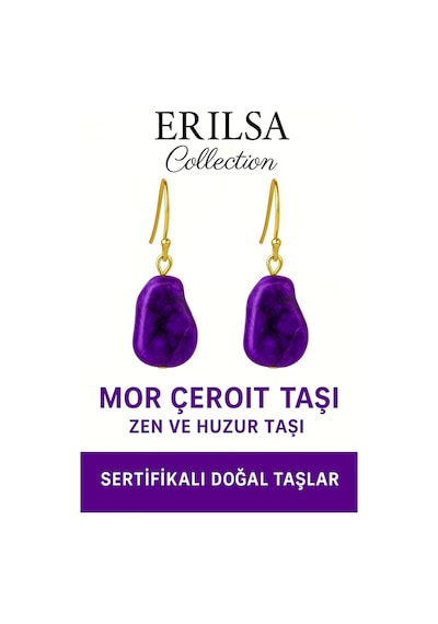 Sertifikalı Ham İşlenmemiş Mor Çeroit Taşı Küpe Ruhsal Dönüşüm, Çok Renkli