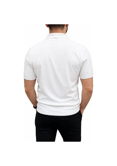 Yake Store Erkek Yazlık Triko Tişört Kısa Kol Polo Yaka Düğmeli T-shirt - Beyaz - Beyaz