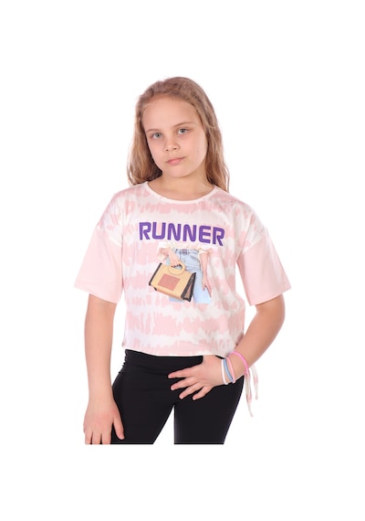 Toontoy Kids Toontoy Kız Çocuk Runner Baskılı Batikli Tişört Pudra