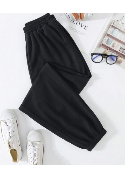 Unisex Siyah 2iplik Paçası Lastikli Jogger Eşofman Altı Siyahlastikli