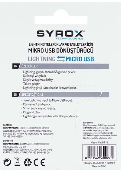 Syrox Micro Usb den Apple Uyumlu iPhone ( Lightning) ye Dönüştürücü