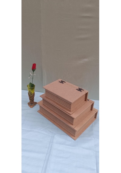 1448bng90033Hobi Dekoratif Model Üçlü Takı Kutusu Ahşap HAM MDF El Yapımı