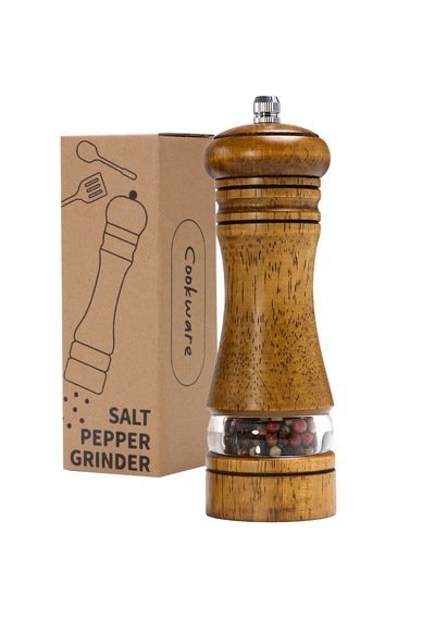 Akrilik Bölmeli Ahşap Baharat Tuz Öğütücü 16cm 2'li Set Baharat