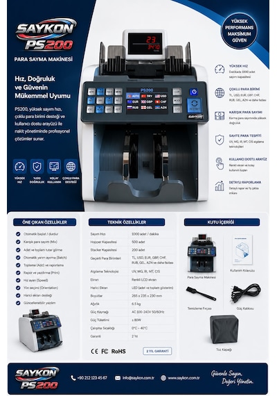 Saykon Ps200-8 Ülkeli Para Sayma Makinesi