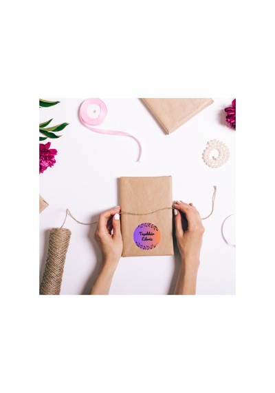 96 Adet Mor Pembe Teşekkür Ederiz Etiketi 4x4 Cm Yapraklı Yuvarlak Ambalaj Paket Kutu Sticker Yapışkanlı Bordo