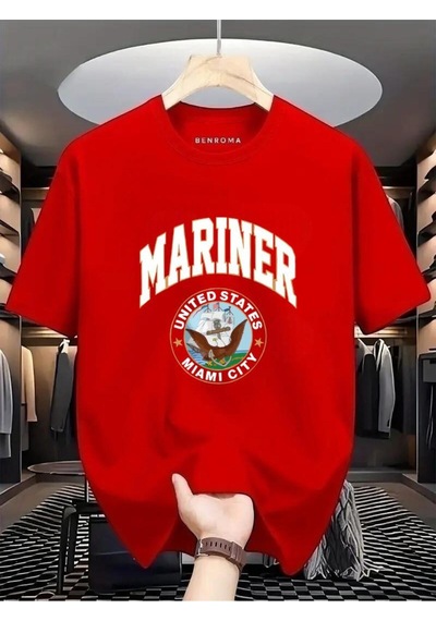 Marıner Unıted States Mıamı Cıty Baskılı Oversize Tişört Kirmizi