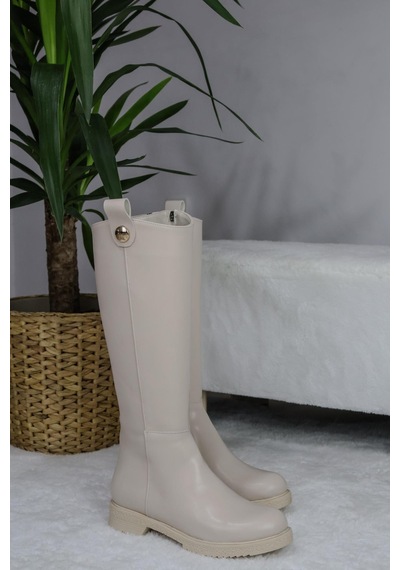 Asmi Shoes Kadın Milano Diz Boyu Çizme Krem Krem