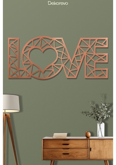 Love Yazı Metal Duvar Tablosu - Metal Duvar Sanatı - Bronz - 30 X 70 Cm