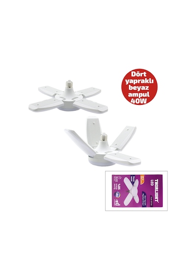 1+4 Kollu - Yapraklı Pervane Modeli Papatya Beyaz Led Lamba Ampul 40w - E27 P-6040b Bx40