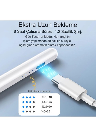 Ipad Pencil Ipad Pro 7-6-5-4-3 Ipad 11-10-9-8-7-6 Ipad Ipad Mini Uyumlu Avuç İçi Alglamayan Kalem Beyaz