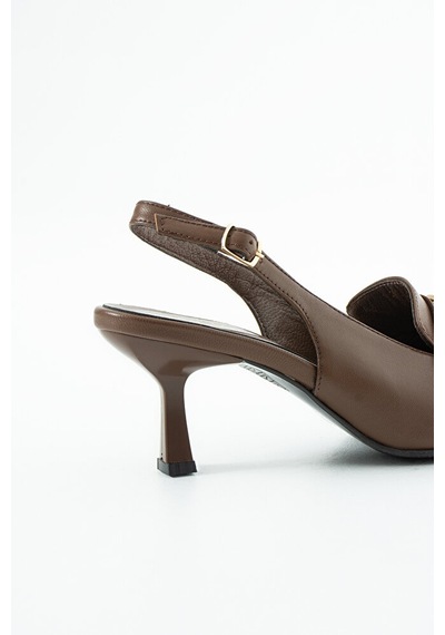Dericia Shoes Infinity Hakiki Deri Kadın İnce Topuklu Arka Açık Ayakkabı Kahverengi