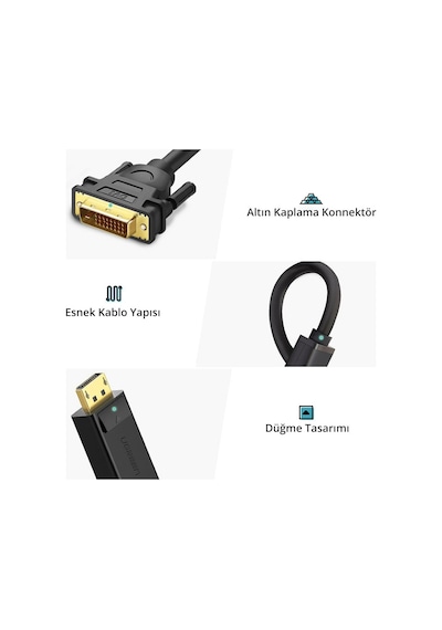 Ugreen Display Port Erkek To Dvı 24+1 Erkek Görüntü Aktarma Kablosu 2 Metre, 10221