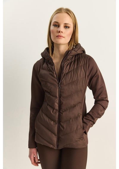 Shade Kadın Kapüşonlu Fermuarlı Garnili Slim Fit Şişme Mont 1123 60283816 - Acı Kahve Kahverengi