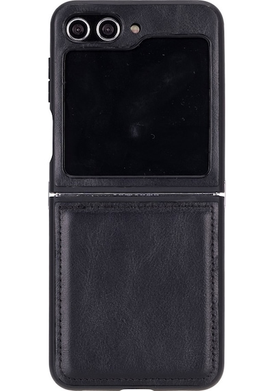 Samsung Galaxy Z Flip5 Uyumlu, Hakiki Deri, El Yapımı Arka Kapak Parlak Siyah Diğer