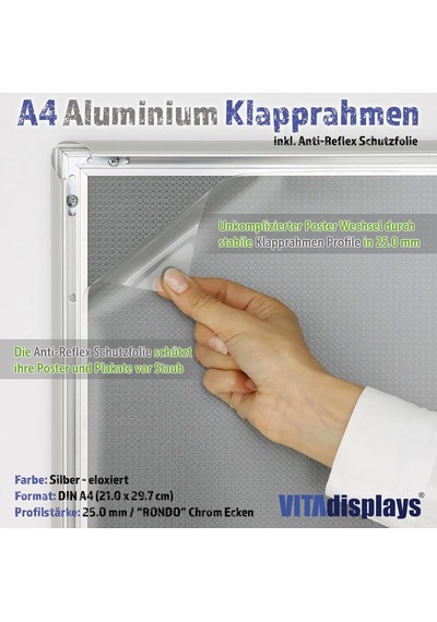 Vıtadisplays 5'li Ekonomik Paket, Alüminyum Değiştirilebilir Çerçeve, Dın A4 Gümüş Rondo, Poster Çerçevesi, Ya Genel