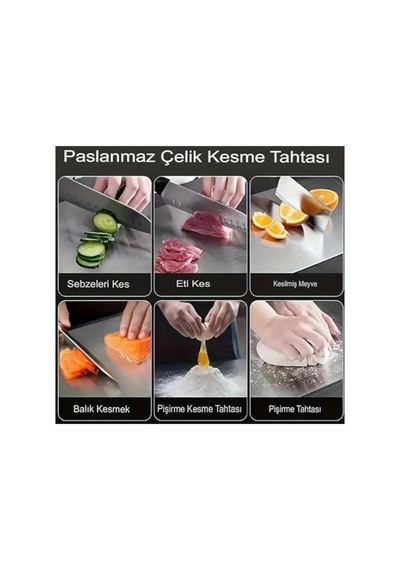 2'li Paslanmaz Çelik Kesme Tahtası Seti Levhası Panosu Kaydırmaz Slikon Ayaklı 24x34cm Ve Çok Renkli