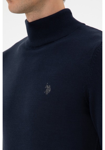 U.S. Polo Assn. Erkek Slim Fit Boğazlı Lacivert Melanj Basic Kazak 50313712-VR033