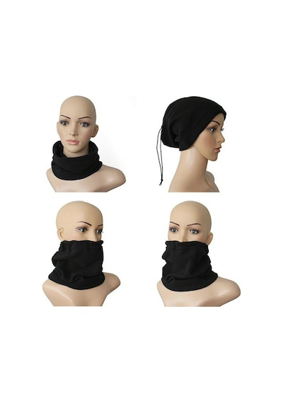 Axe Sportswear Unisex Siyah Şapka Bere Olabilen İpli Polar Boyunluk Siyah