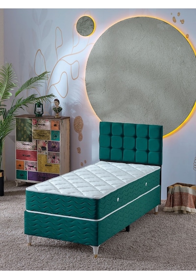 Beehanem Bengü Tek Kişilik 3lü Set Yatak+baza+başlık Yeşil 120 X 200