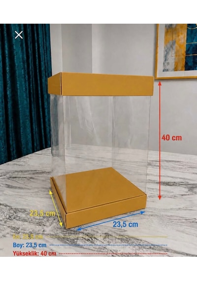Asetat Gelin&damat Çeyiz Bohça Kutusu Hardal Sarısı Şeffaf Katlanabilir Demonte Büyük Boy 23,5 23,5 40cm 1adet