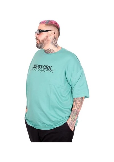 Cusseli Büyük Beden Unisex Bisiklet Yaka Tshirt New York 26204 Çağla