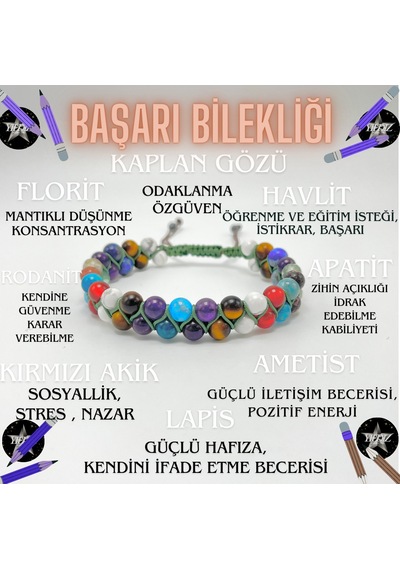 Yıldız Doğal Taş Doğal Taş Başarı Bilekliği 6mm Çift Sıra Çok Renkli