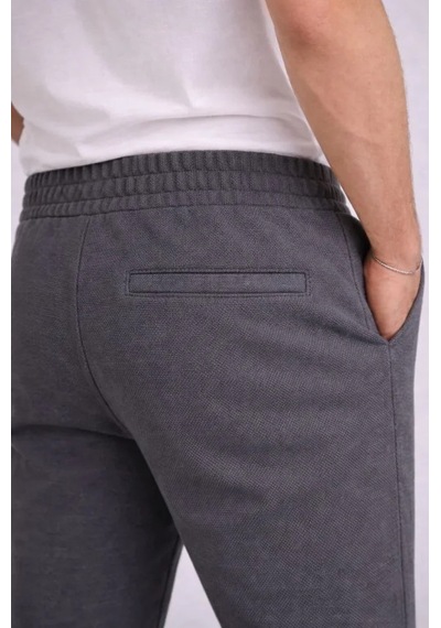 Efnaz Style Erkek Diagonel Mikro Dokulu Duble Paça Cepli Pantolon Bağcıklı Bel, Modern Kesim - Füme