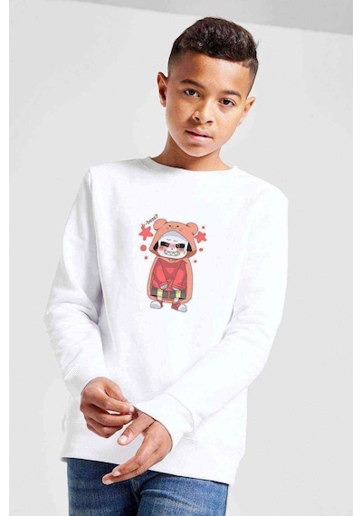 Tshirthane Undertale Boss Baskılı Unisex Çocuk Beyaz Sweatshirt Beyaz