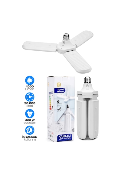 40w 3 Kanatlı Pervane Led Ampul 27 Led Tasarruflu E27 Ev Ampul 4000 Lümen Lamba Ld03 1 Ad