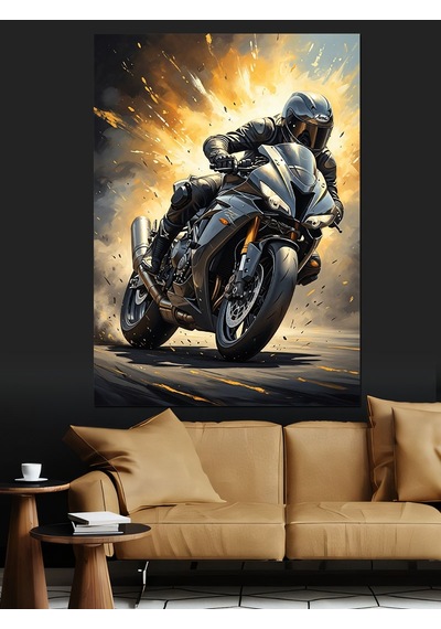 Ahşap Tablo Hız Yapan Modern Spor Motosiklet
